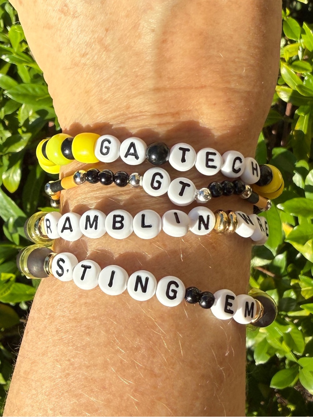 Georgia Tech GT handmade beaded stretch football bracelet yellow black college